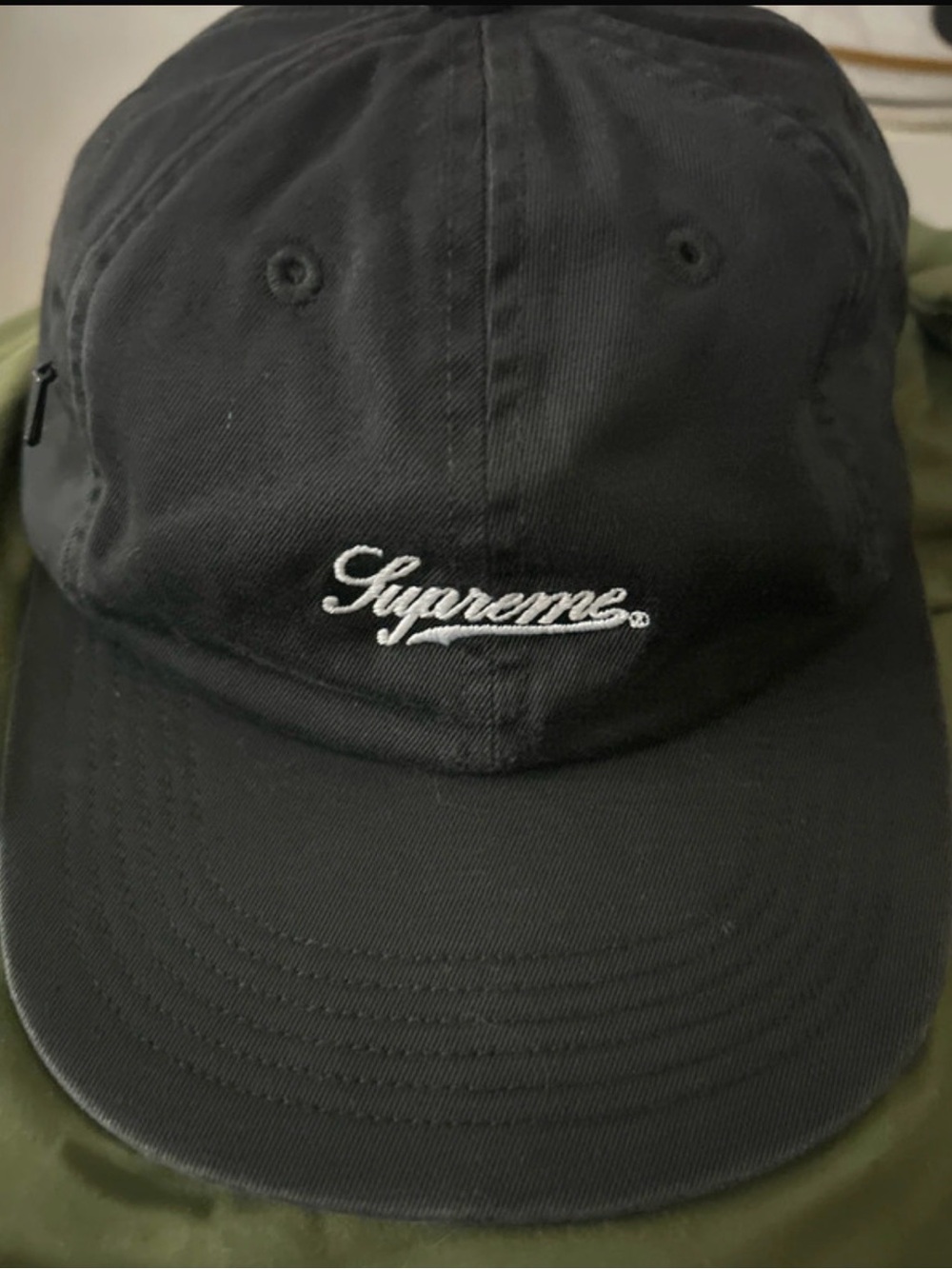 Supreme Black Cap with White Script Logo